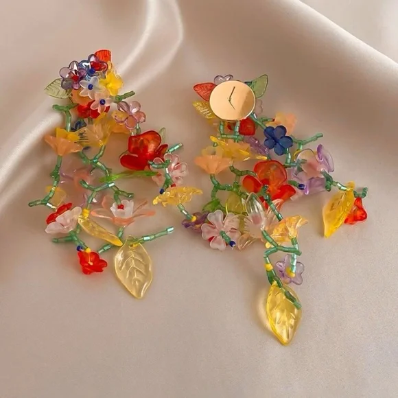 beaded floral tropical dangling earrings for FARM Rio Ad. - Picture 10 of 13